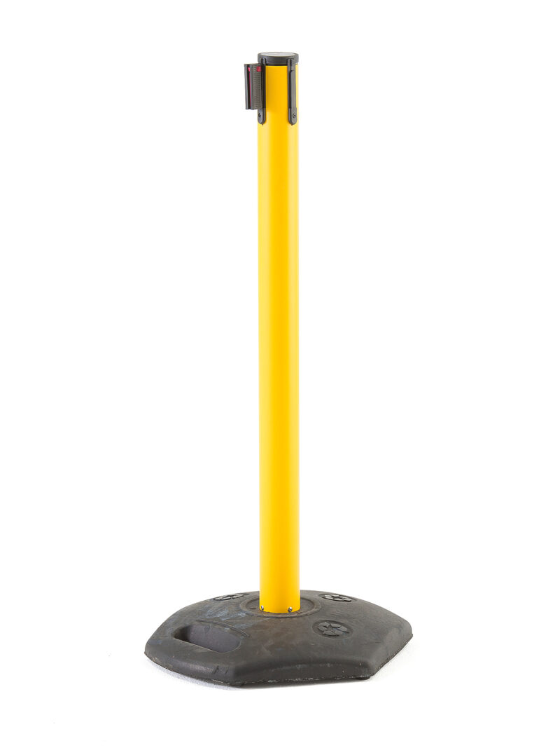 Słupek odgradzający z taśmą, 2000 mm, żółty, żółto-czarna taśma