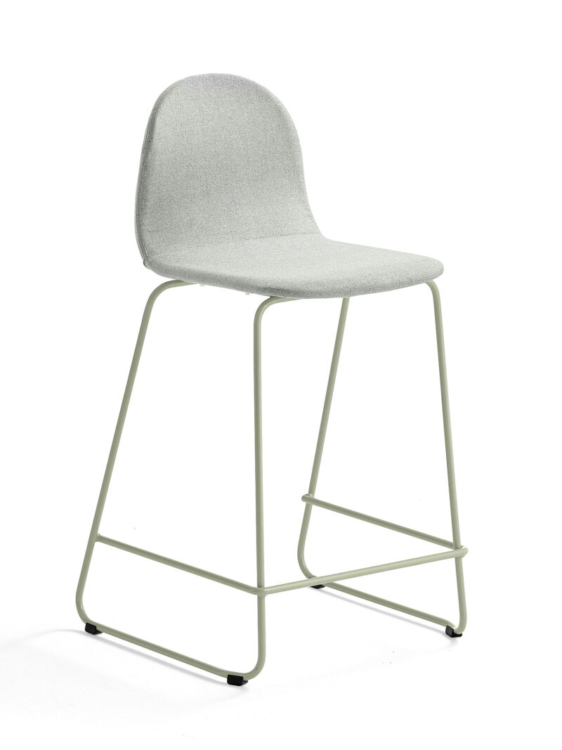 Krzesło barowe GANDER, płozy, siedzisko 630 mm, tkanina, zielonoszary