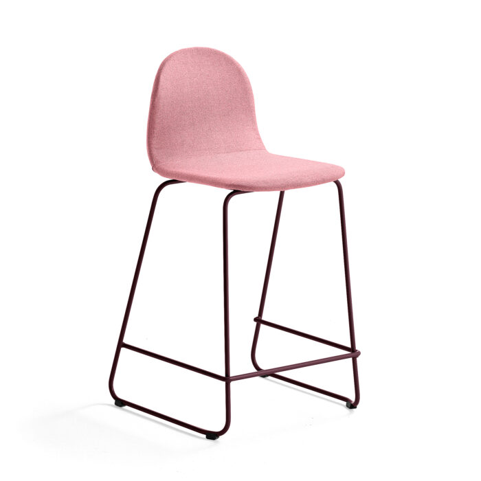 Krzesło barowe GANDER, płozy, siedzisko 630 mm, tkanina, ciemnoczerwony