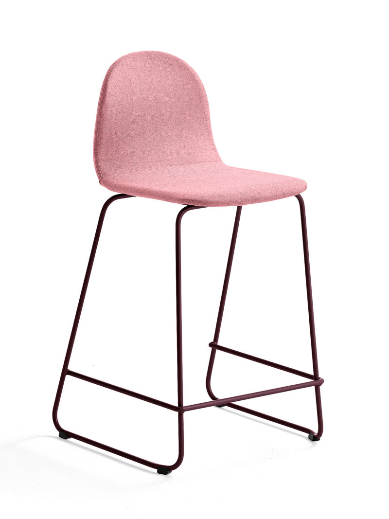 Krzesło barowe GANDER, płozy, siedzisko 630 mm, tkanina, ciemnoczerwony