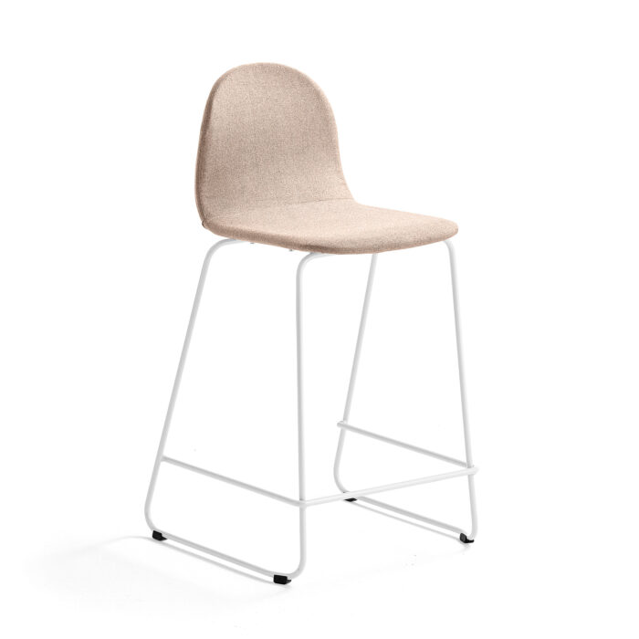 Krzesło barowe GANDER, płozy, siedzisko 630 mm, tkanina, beżowy