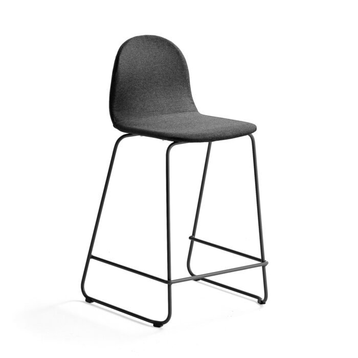 Krzesło barowe GANDER, płozy, siedzisko 630 mm, tkanina, szary
