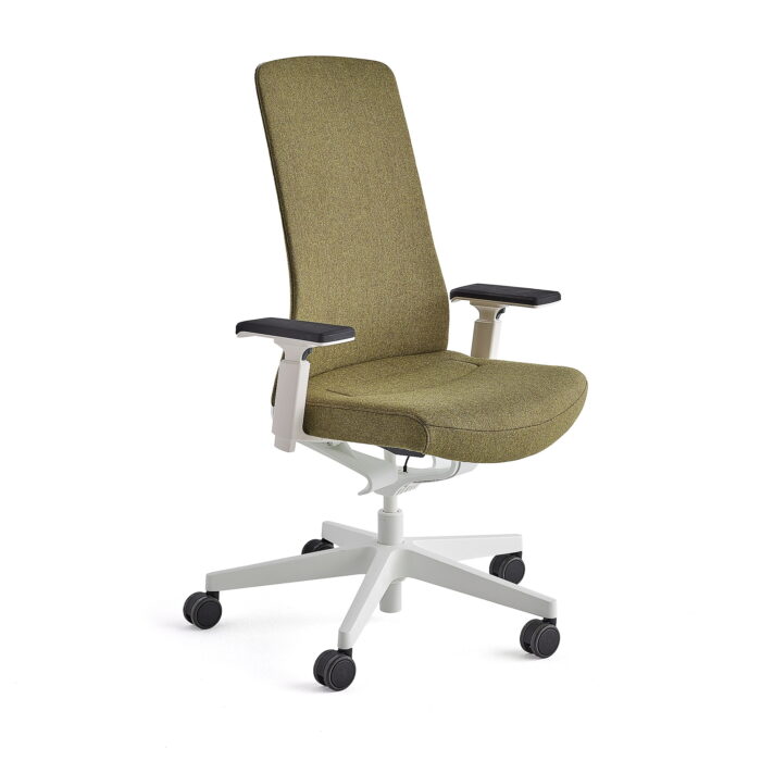 Krzesło biurowe BELMONT, biały stelaż, zielony mech
