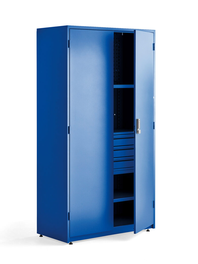 Szafa warsztatowa SUPPLY, elektroniczny zamek szyfrowy, 1900x1020x500 mm, niebieski