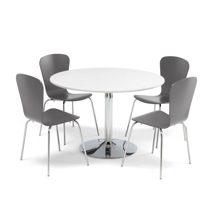 Zestaw do stołówki, stół Ø1100 mm, biały, chrom + 4 krzesła antracyt