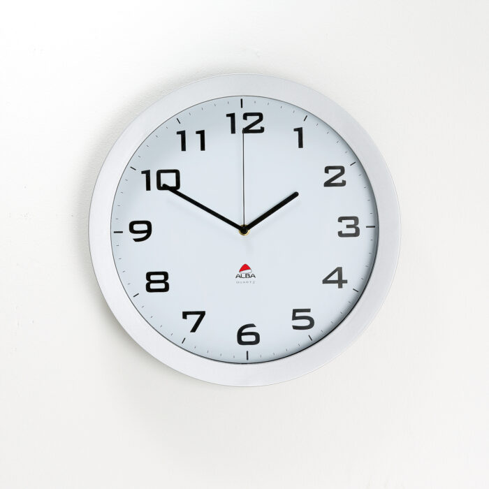 Zegar ścienny, Ø380 mm, biały, srebrny