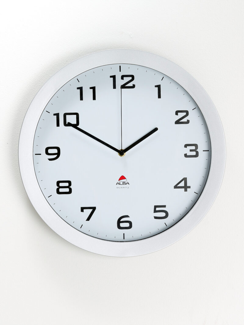 Zegar ścienny, Ø380 mm, biały, srebrny