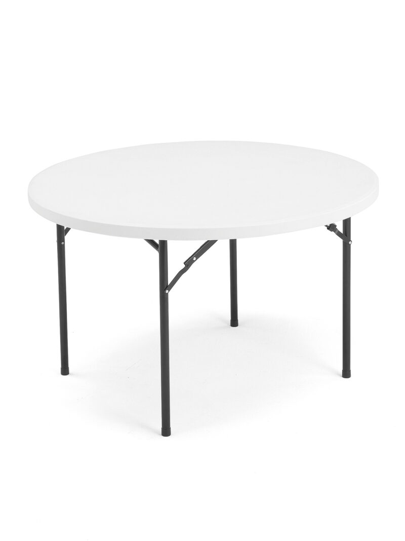 Stół MIKA, składany, Ø1220 mm, czarny, biały