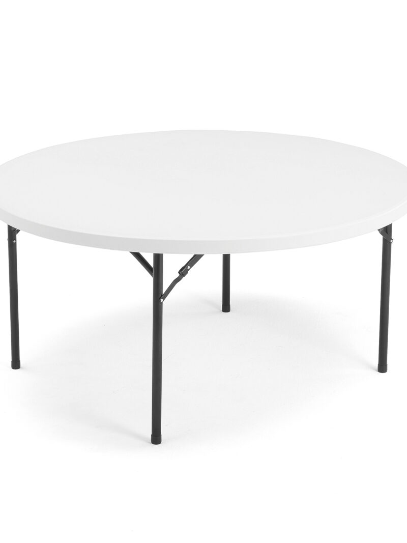 Stół MIKA, składany, Ø1520 mm, czarny, biały