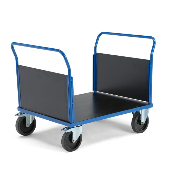 Wózek platformowy TRANSFER, 2 burty z drewna, 1000x700 mm, gumowe koła, z hamulcami