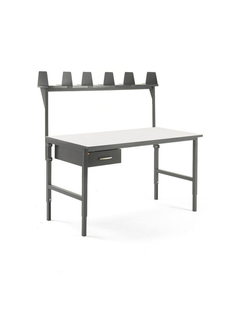 Stół roboczy CARGO, 1600x750 mm, szuflada, nadstawka
