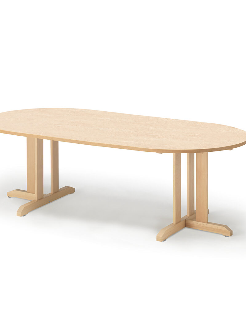 Stół KUPOL, 2000x1000x600 mm, beżowe linoleum, brzoza