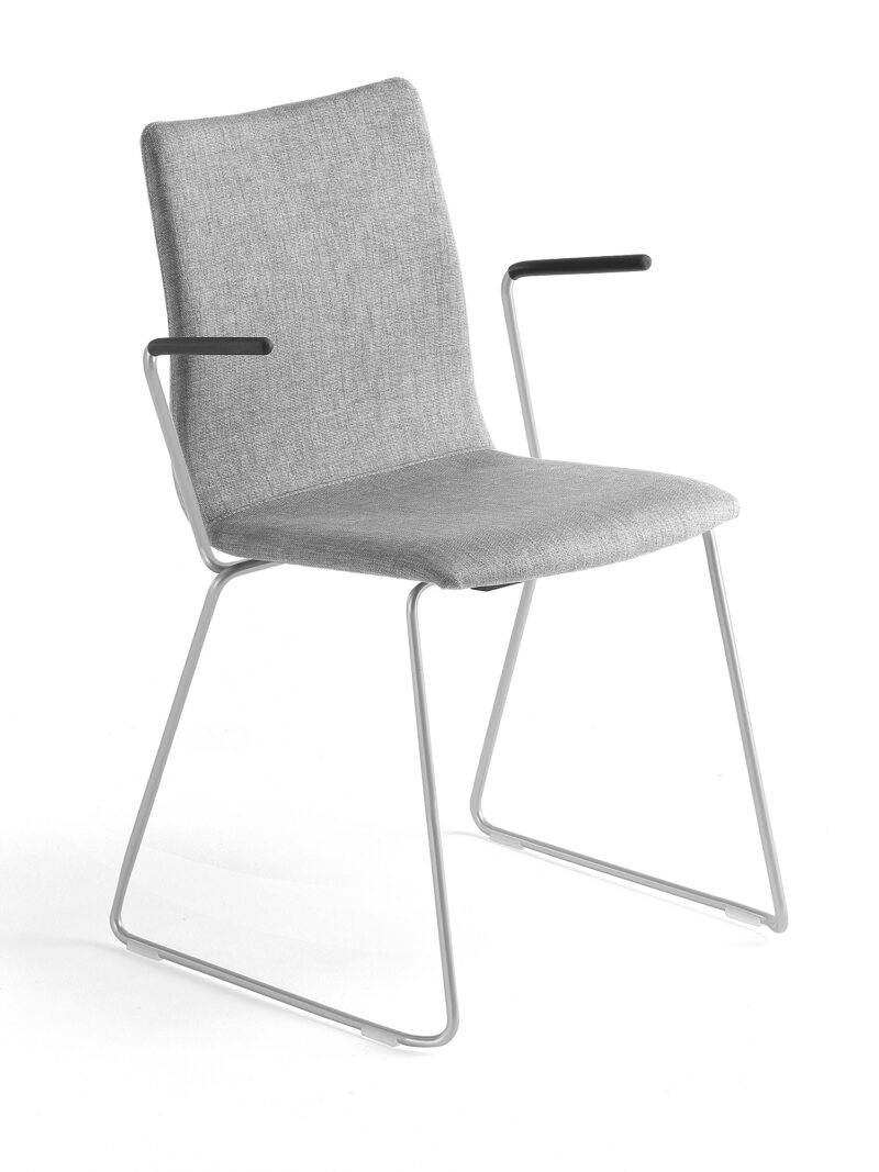 Krzesło konferencyjne OTTAWA, na płozach, podłokietniki, tkanina, srebrnoszary, szary