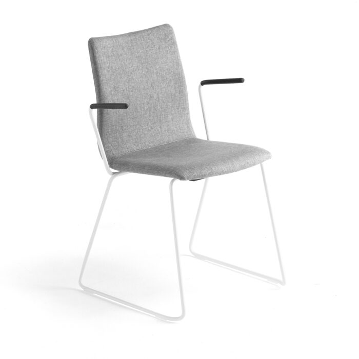 Krzesło konferencyjne OTTAWA, na płozach, podłokietniki, tkanina, srebrnoszary, biały