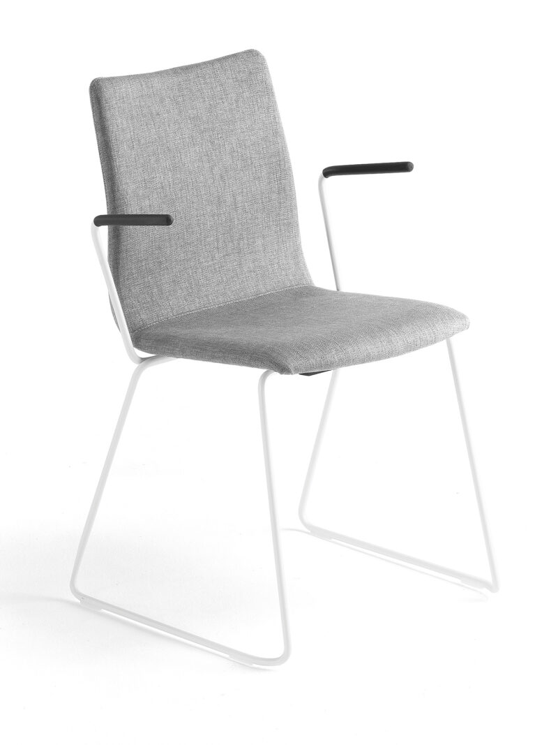 Krzesło konferencyjne OTTAWA, na płozach, podłokietniki, tkanina, srebrnoszary, biały