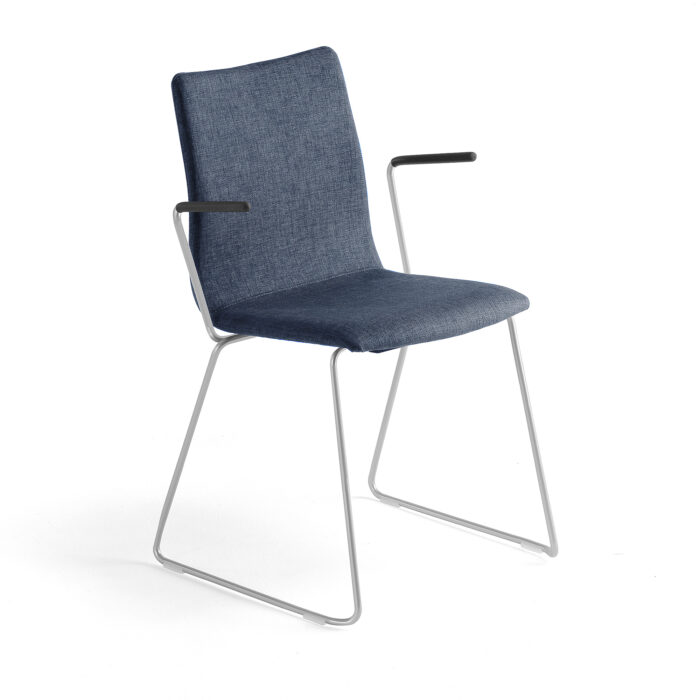 Krzesło konferencyjne OTTAWA, na płozach, podłokietniki, tkanina, niebieski, szary