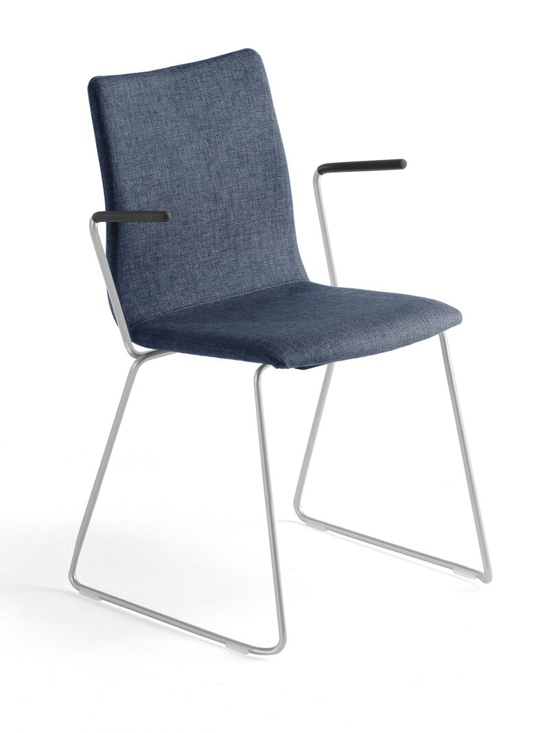 Krzesło konferencyjne OTTAWA, na płozach, podłokietniki, tkanina, niebieski, szary