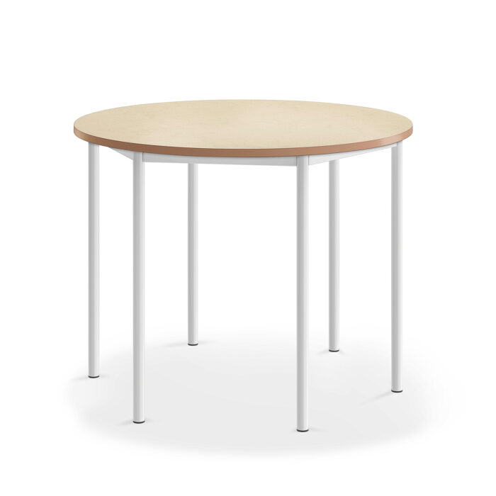 Stół SONITUS, okrągły, Ø1200x900 mm, linoleum beż, biały