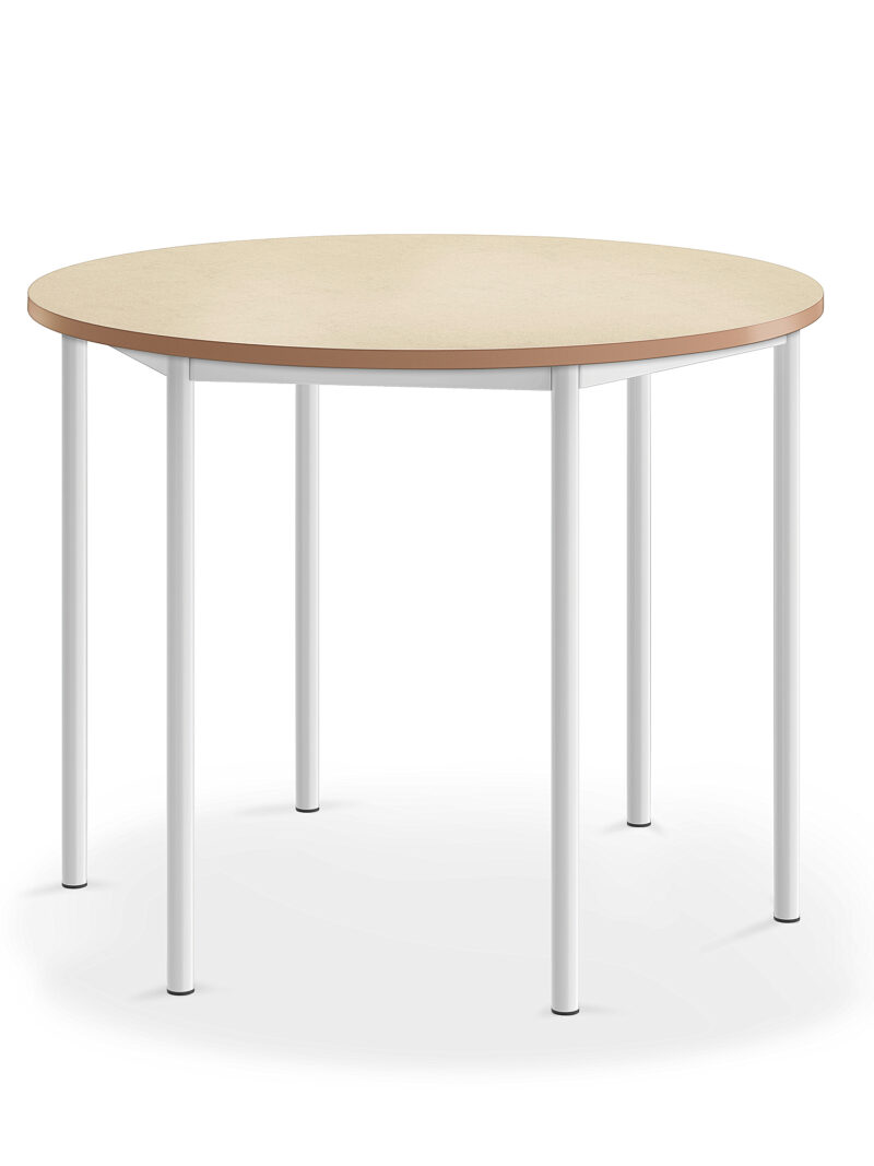 Stół SONITUS, okrągły, Ø1200x900 mm, linoleum beż, biały