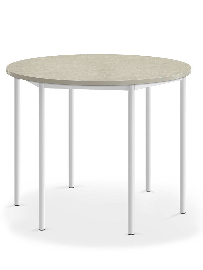 Stół SONITUS, okrągły, Ø1200x900 mm, linoleum jasnoszary, biały