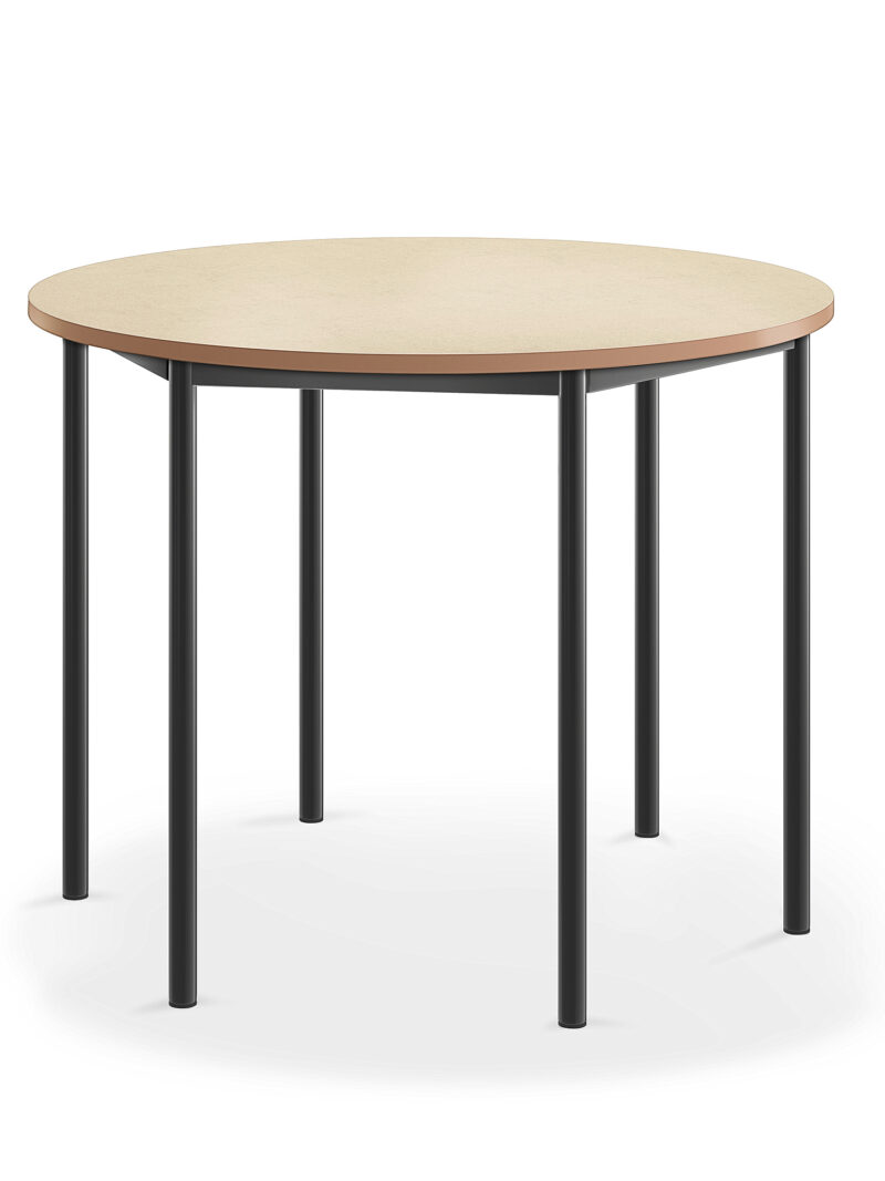 Stół SONITUS, okrągły, Ø1200x900 mm, beżowe linoleum, antracyt