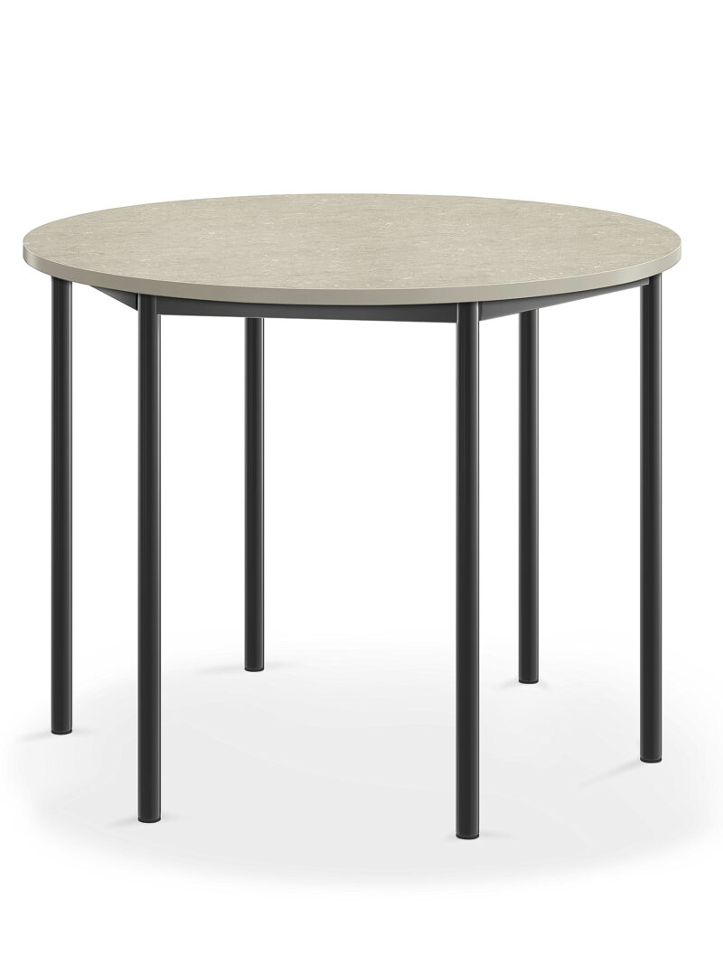 Stół SONITUS, okrągły, Ø1200x900 mm, jasnoszare linoleum, antracyt