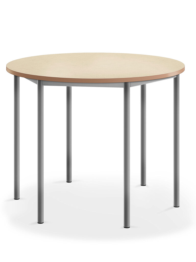 Stół SONITUS, okrągły, Ø1200x900 mm, beżowe linoleum, szary aluminium