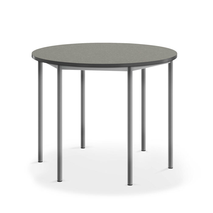 Stół SONITUS, okrągły, Ø1200x900 mm, ciemnoszare linoleum, szary aluminium