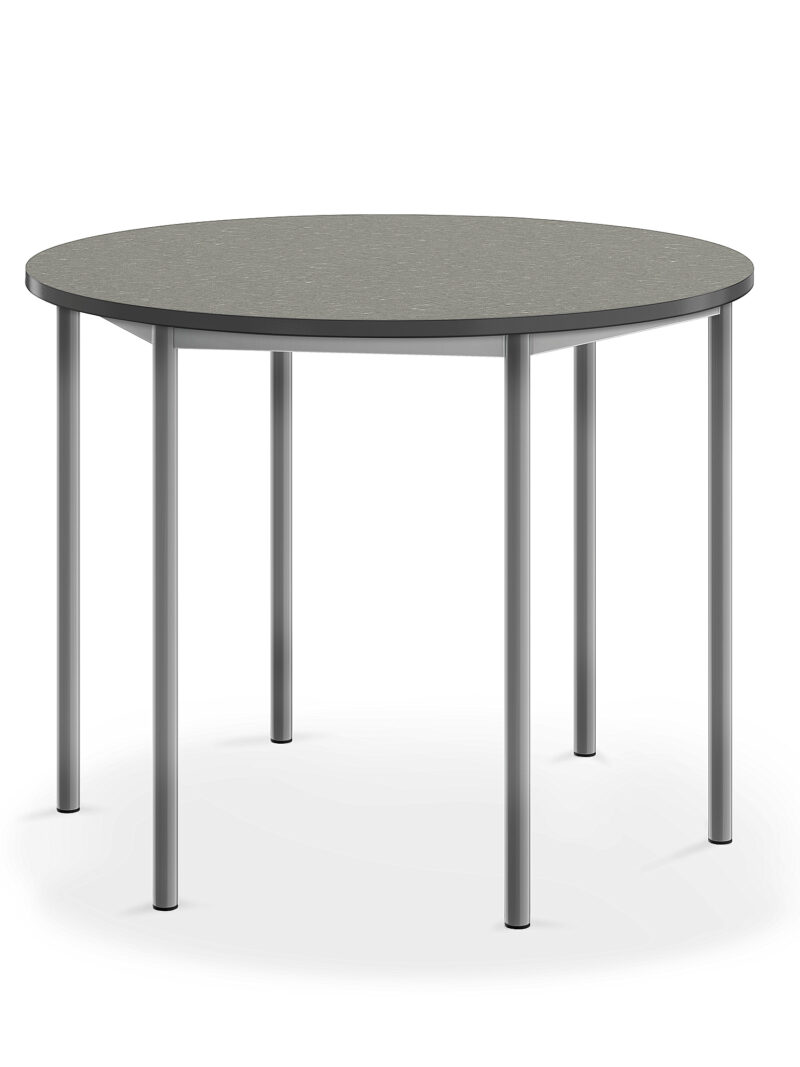 Stół SONITUS, okrągły, Ø1200x900 mm, ciemnoszare linoleum, szary aluminium