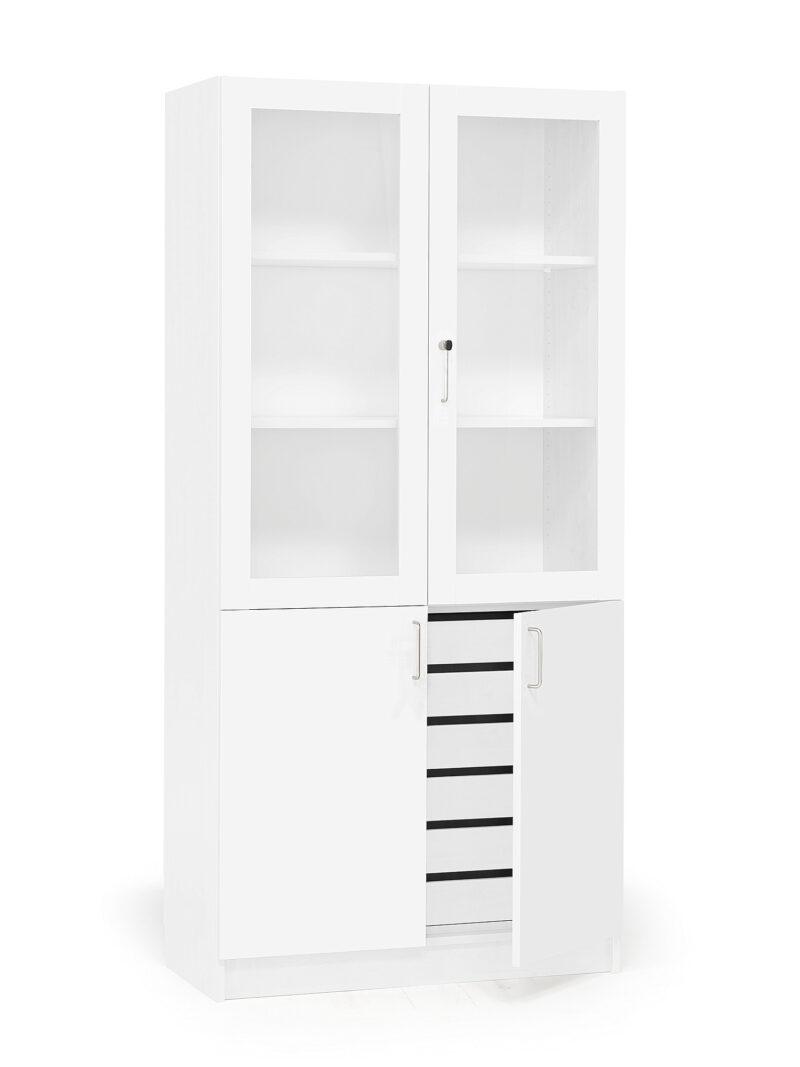 Szafa ubraniowa THEO, szuflady i drzwi do połowy szklane, 1000x470x2100 mm, biały