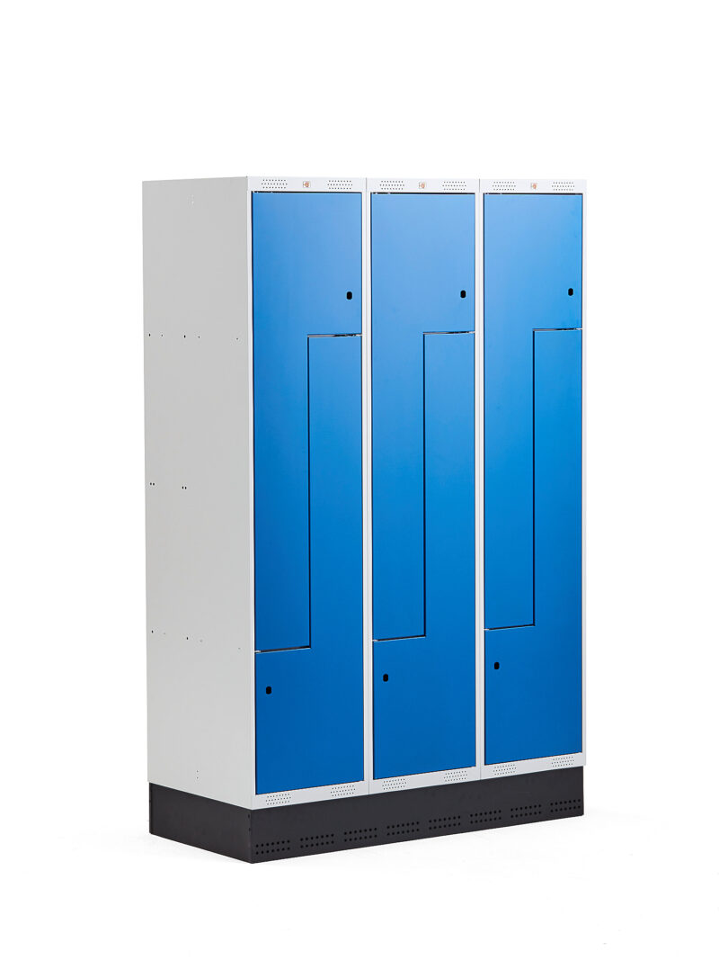Szafa ubraniowa CLASSIC, typ L, na cokole, 3 moduły, 6 drzwi, 1890x1200x550 mm, niebieski