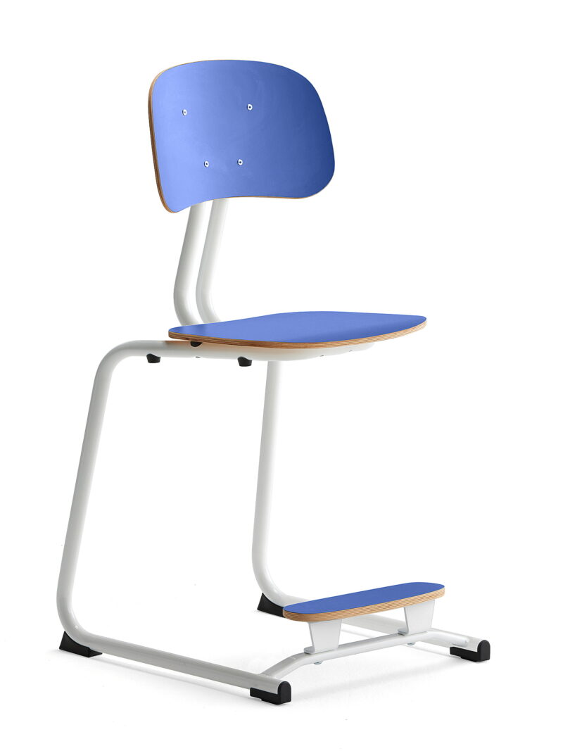 Krzesło szkolne YNGVE, płozy, biały, granatowy, 500 mm