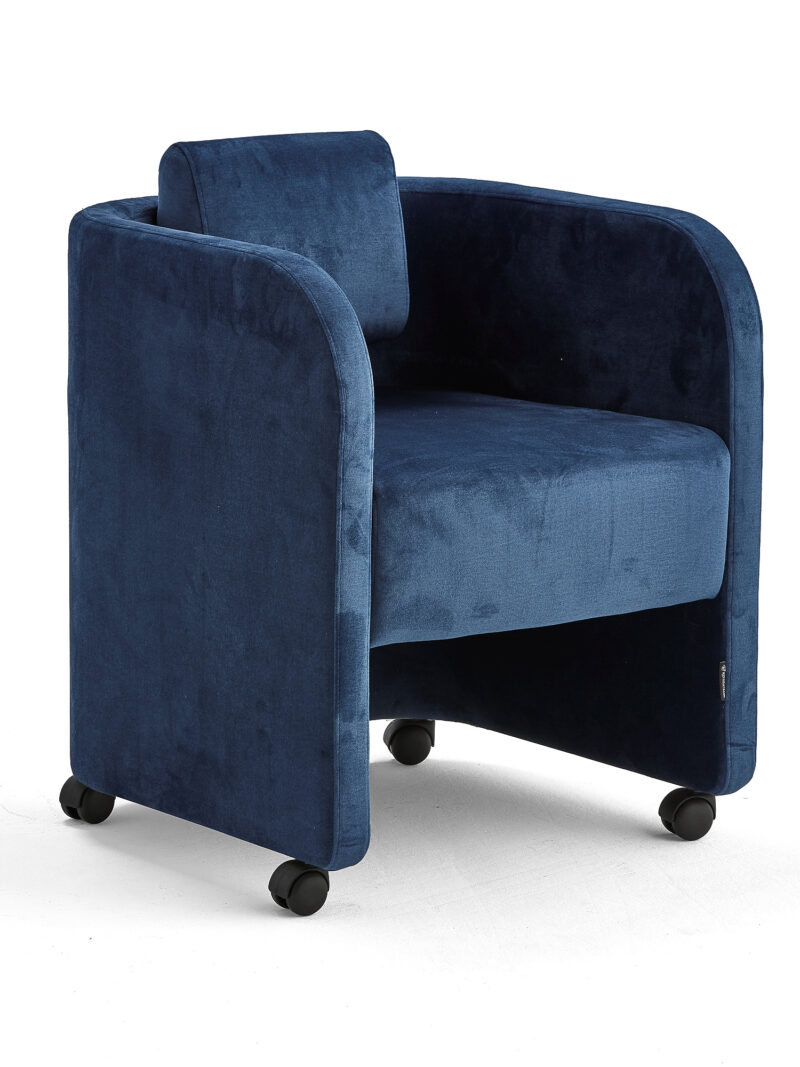 Fotel COMFY, na kółkach, welur, niebieski