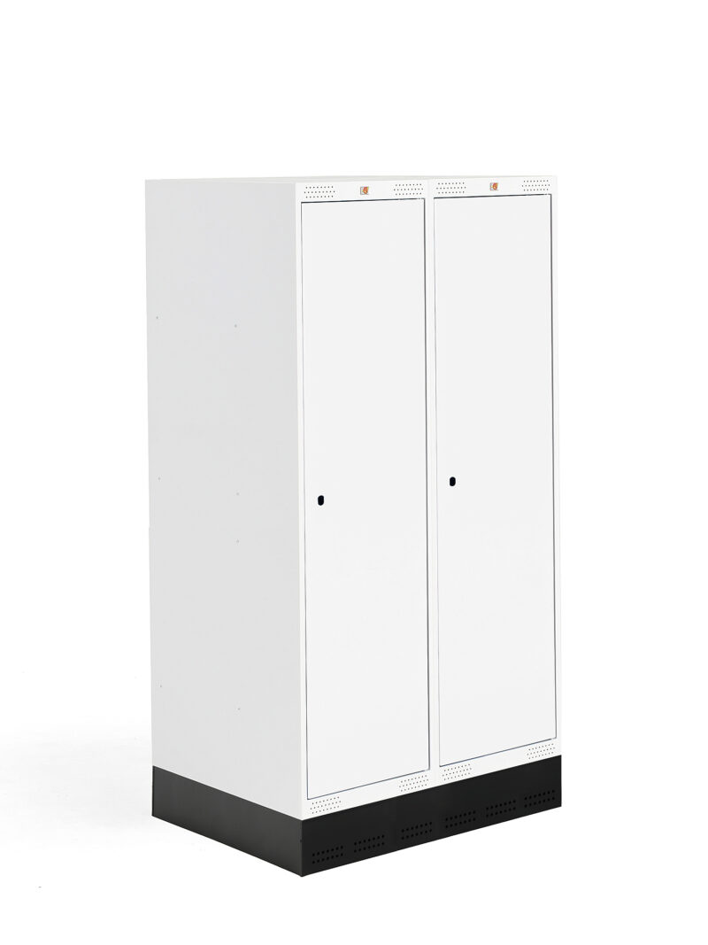 Szafka do szatni ROZ, 2 moduły, 2 drzwi, 1510x800x550 mm, biały, z podstawą