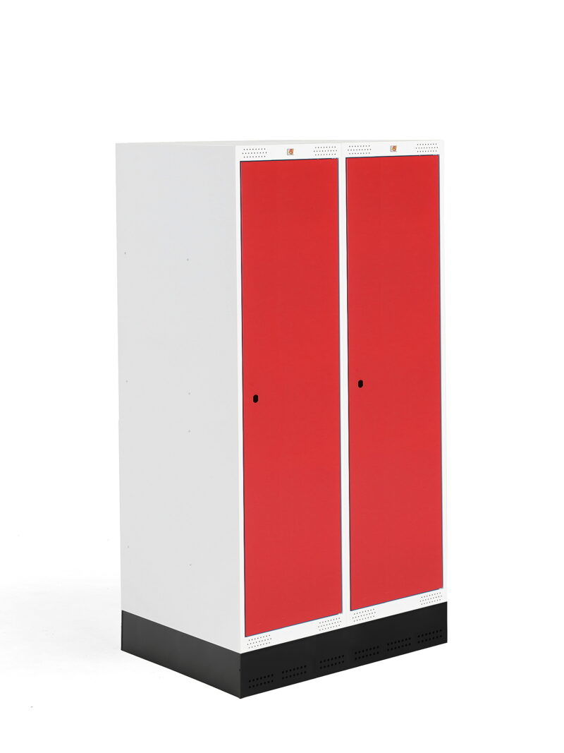 Szafka do szatni ROZ, 2 moduły, 2 drzwi, 1510x800x550 mm, czerwony, z podstawą