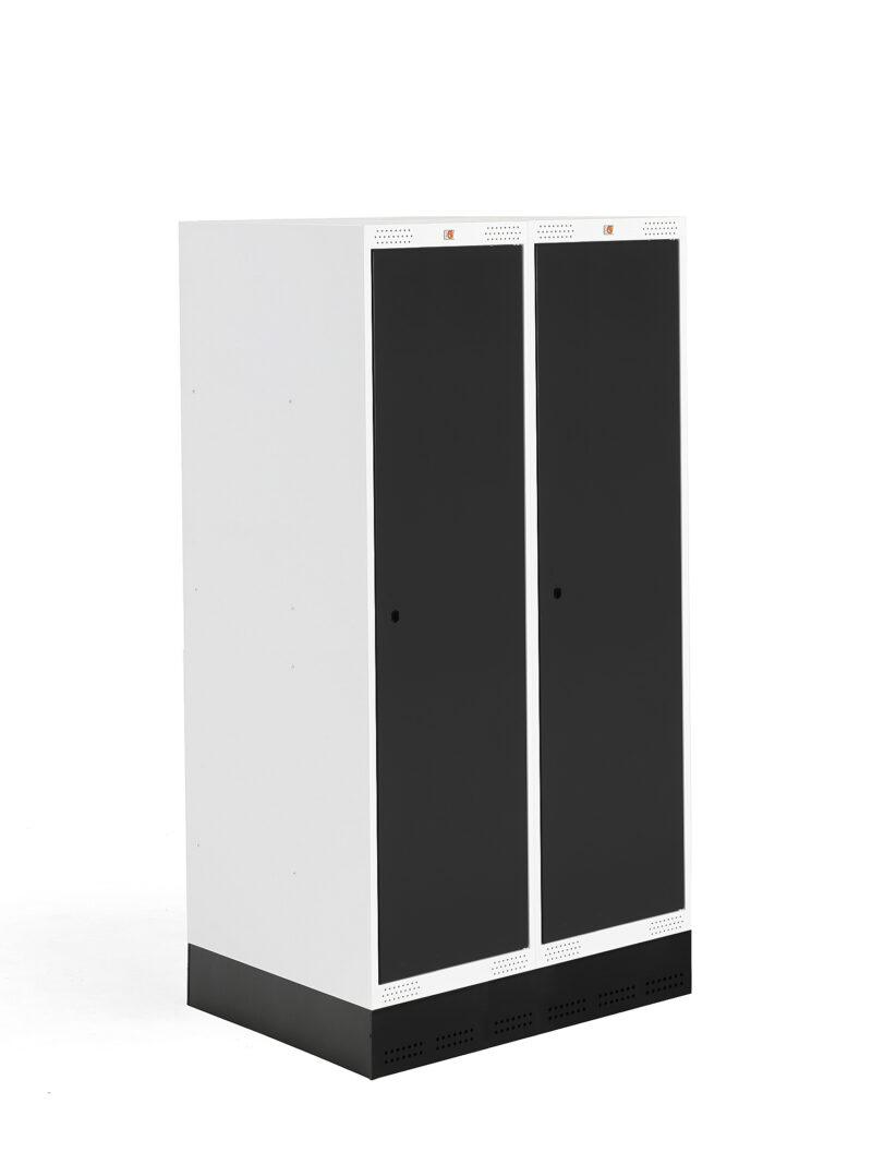 Szafka do szatni ROZ, 2 moduły, 2 drzwi, 1510x800x550 mm, czarny, z podstawą