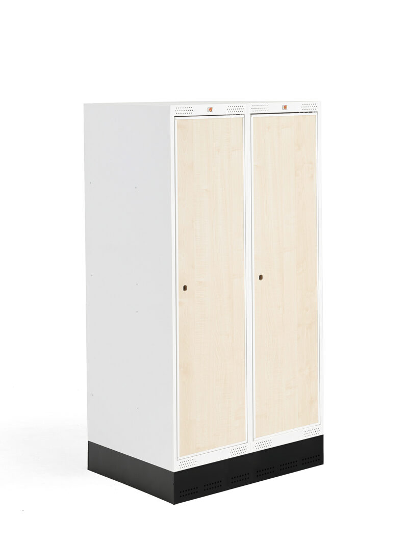 Szafka do szatni ROZ, 2 moduły, 2 drzwi, 1510x800x550 mm, brzoza, z podstawą