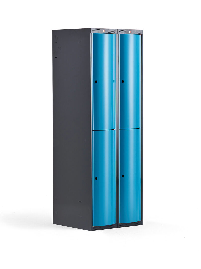 Metalowa szafa ubraniowa CURVE, 2x2 drzwi, 1740x600x550 mm, niebieski
