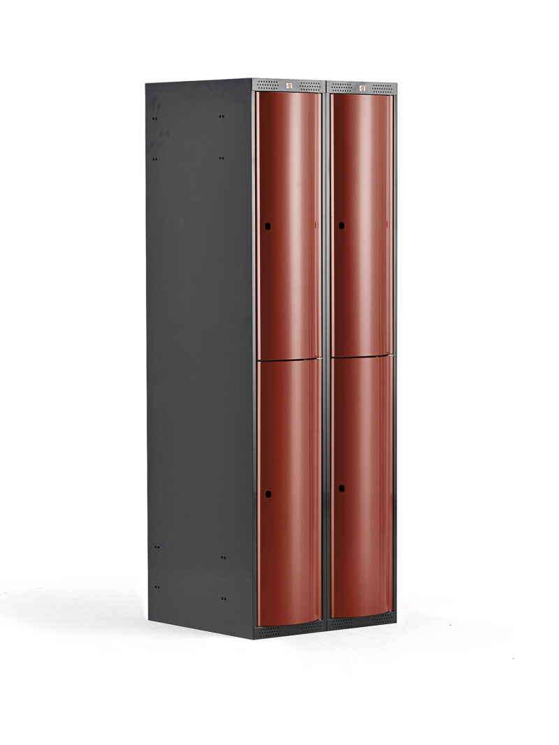 Metalowa szafa ubraniowa CURVE, 2x2 drzwi, 1740x600x550 mm, czerwony