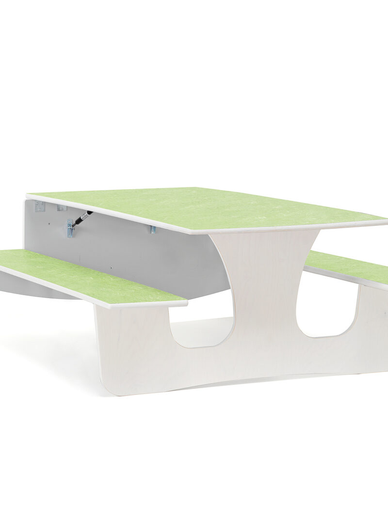 Ścienny stół składany LUCAS, 1400x950x570 mm, zielone linoleum, biały