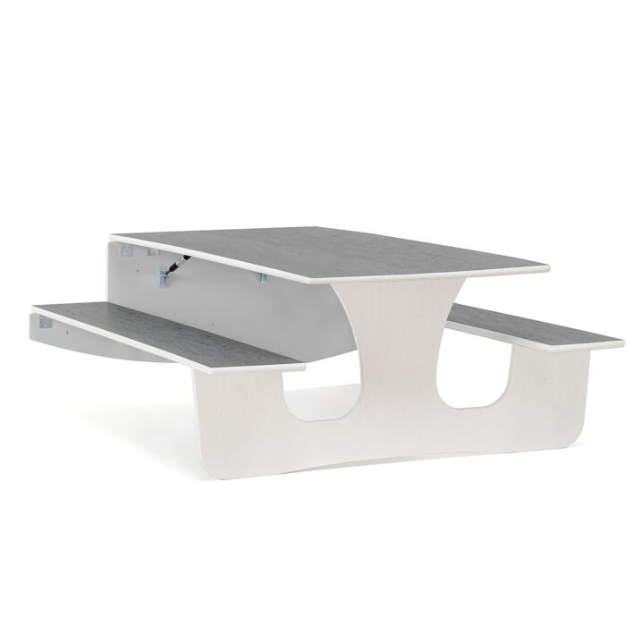 Ścienny stół składany LUCAS, 1400x950x570 mm, szare linoleum, biały