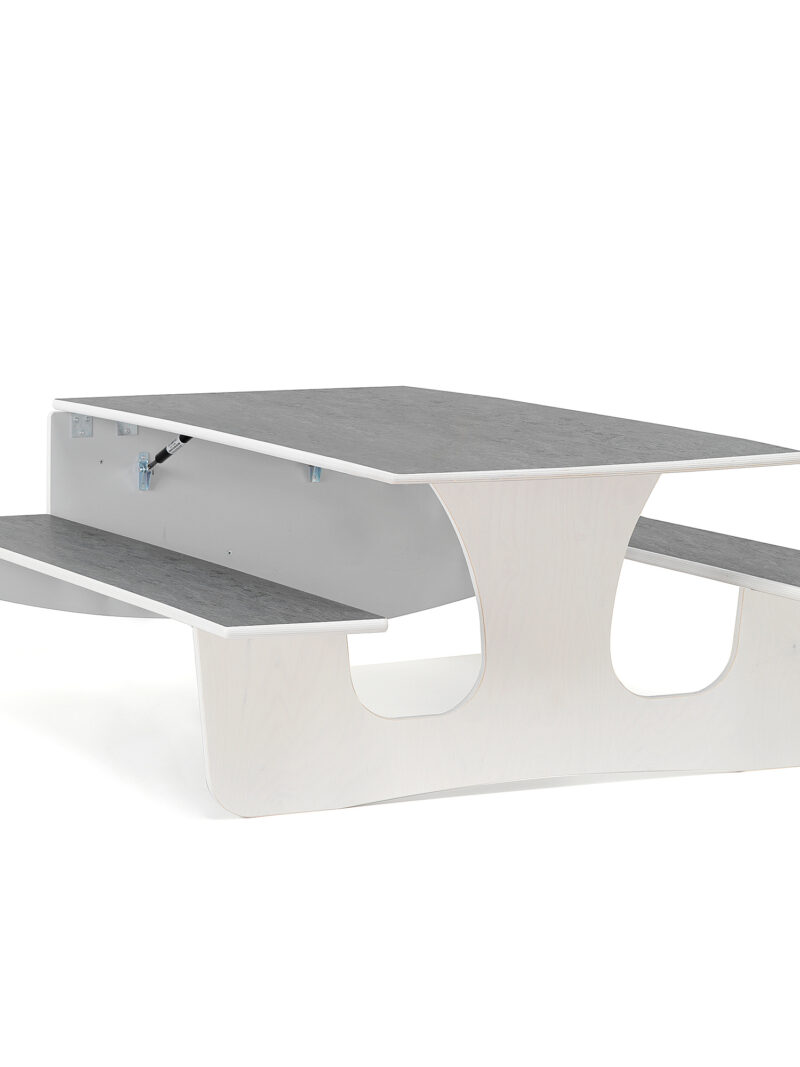 Ścienny stół składany LUCAS, 1400x950x570 mm, szare linoleum, biały