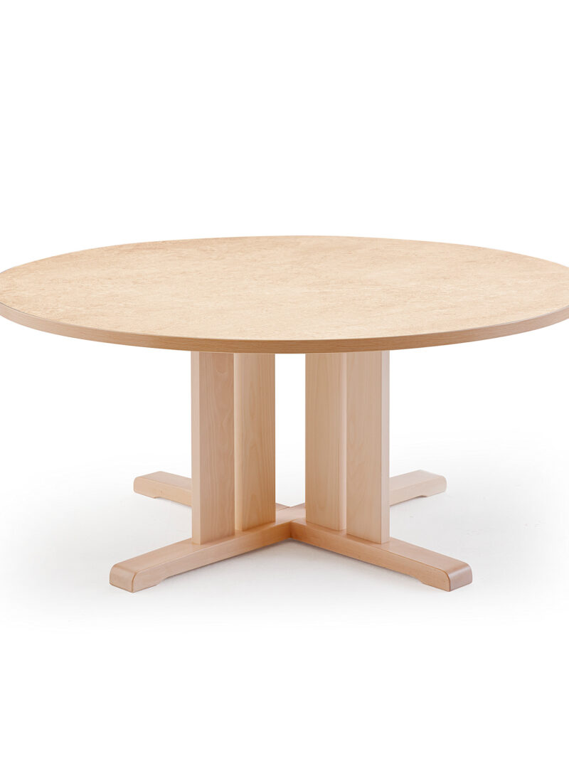 Stół KUPOL, Ø1200x600 mm, beżowe linoleum, brzoza