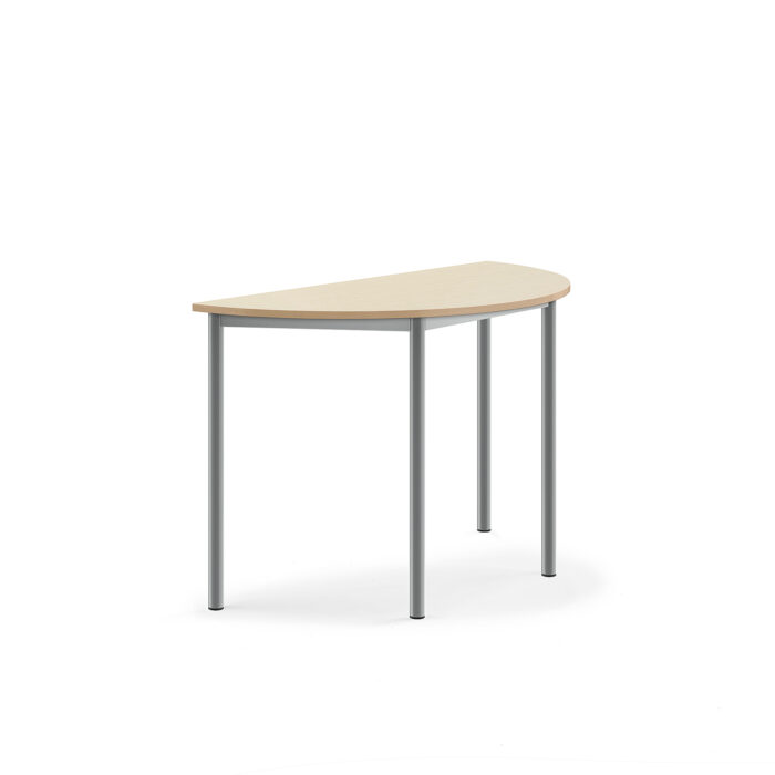 Stół SONITUS, półokrągły, 1200x600x760 mm, brzoza laminat, szary aluminium