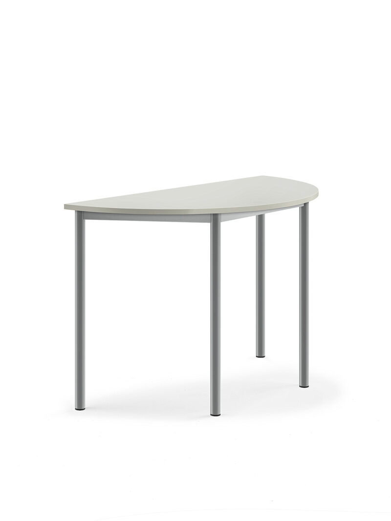 Stół SONITUS, półokrągły, 1200x600x760 mm, szary laminat, szary aluminium