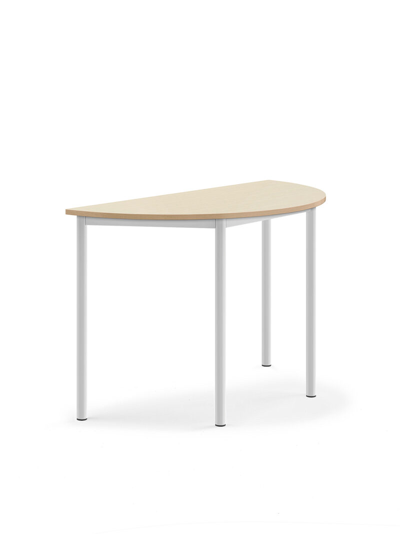 Stół SONITUS, półokrągły, 1200x600x760 mm, brzoza laminat, biały
