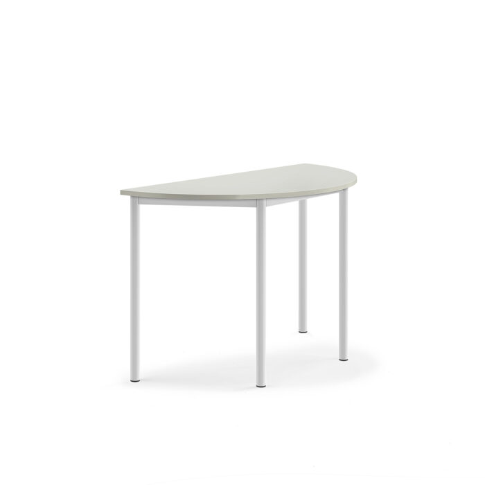 Stół SONITUS, półokrągły, 1200x600x760 mm, szary laminat, biały