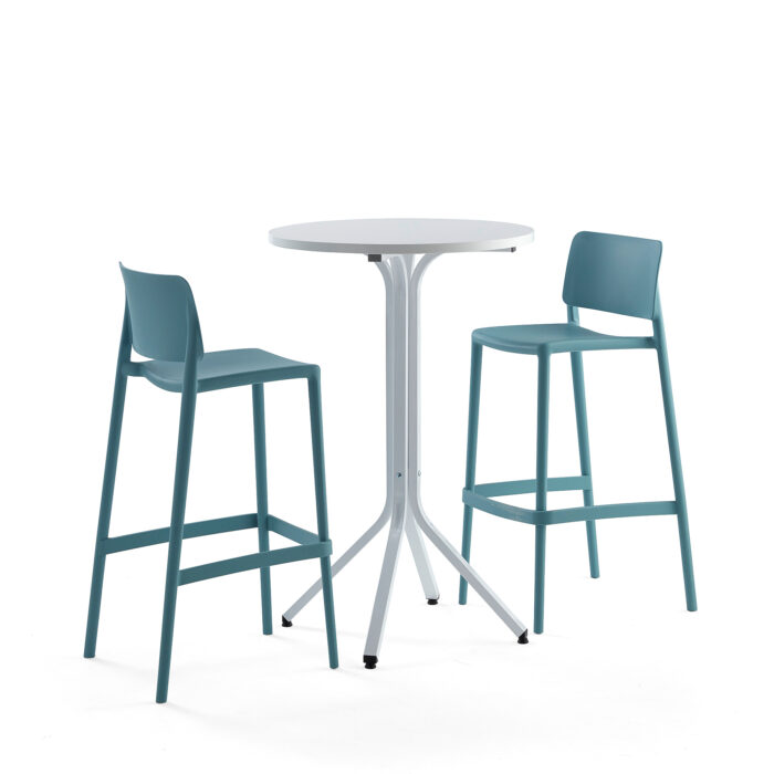 Zestaw mebli VARIOUS + RIO, stół i 2 turkusowe krzesła barowe
