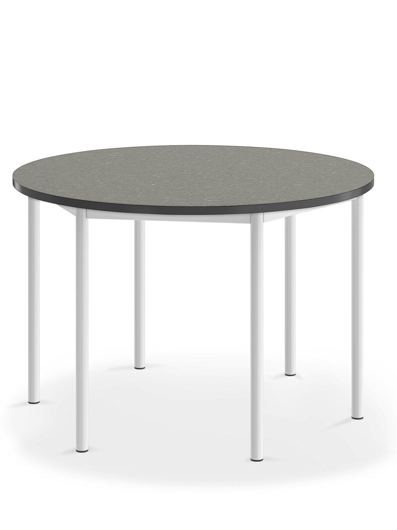 Stół SONITUS, okrągły, Ø1200x760 mm, ciemnoszare linoleum, biały