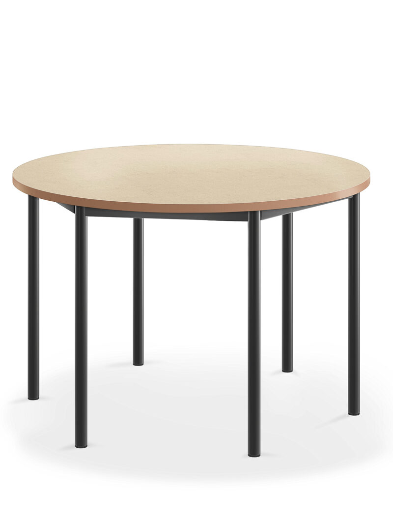 Stół SONITUS, okrągły, Ø1200x760 mm, beżowe linoleum, antracyt